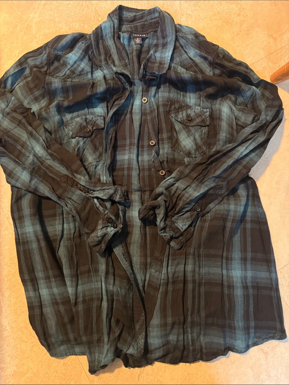 torrid Blue and Black Plaid Button-Down Shirt
